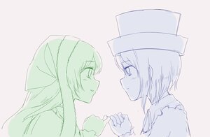 Rating: Safe Score: 0 Tags: 2girls eye_contact from_side hat image long_hair looking_at_another multiple_girls pair short_hair smile souseiseki striped suiseiseki yuri User: admin