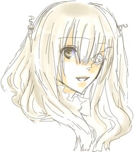 Rating: Safe Score: 0 Tags: 1girl bangs eyebrows_visible_through_hair eyepatch grin hair_between_eyes hair_ornament image kirakishou long_hair looking_at_viewer portrait simple_background sketch smile solo striped vertical_stripes white_background User: admin