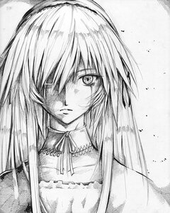 Rating: Safe Score: 0 Tags: 1girl choker dress greyscale hairband image long_hair looking_at_viewer monochrome solo suigintou upper_body User: admin