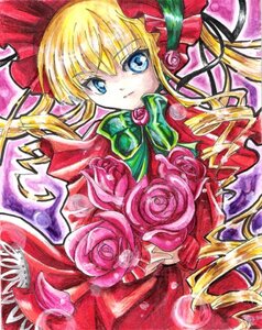 Rating: Safe Score: 0 Tags: 1girl blonde_hair blue_eyes bow bowtie dress drill_hair flower green_bow image long_hair long_sleeves looking_at_viewer marker_(medium) pink_bow pink_flower pink_rose red_capelet red_dress rose shinku solo traditional_media twin_drills twintails User: admin