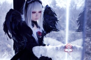 Rating: Safe Score: 0 Tags: 1girl bangs blurry closed_mouth depth_of_field dress flower gothic_lolita hairband lolita_fashion lolita_hairband long_hair long_sleeves red_eyes rose silver_hair snow solo suigintou User: admin