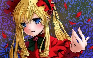 Rating: Safe Score: 0 Tags: 1girl blonde_hair blue_eyes blush bow bowtie dress drill_hair flower green_bow image long_hair long_sleeves looking_at_viewer petals red_flower red_rose rose rose_petals shinku solo twintails User: admin