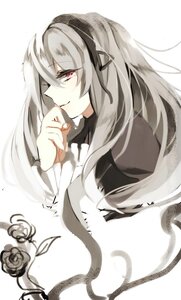 Rating: Safe Score: 0 Tags: 1girl auto_tagged black_rose closed_mouth dress flower hairband image long_hair long_sleeves looking_at_viewer profile red_eyes rose simple_background smile solo suigintou white_background User: admin