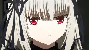 Rating: Safe Score: 3 Tags: 1girl bangs closed_mouth dress eyebrows_visible_through_hair image long_hair looking_at_viewer red_eyes ribbon simple_background solo suigintou User: admin