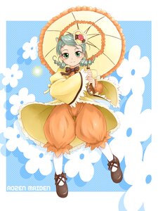 Rating: Safe Score: 0 Tags: 1girl bloomers blush commentary_request dress drill_hair frills full_body green_eyes green_hair holding_umbrella image kanaria long_sleeves looking_at_viewer parasol punto rozen_maiden shoes short_hair smile solo twin_drills twintails umbrella umbrella_riding underwear white_legwear User: admin
