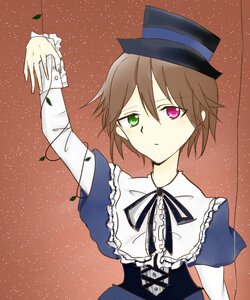 Rating: Safe Score: 0 Tags: 1girl brown_hair frills green_eyes hat heterochromia image long_sleeves looking_at_viewer red_eyes ribbon short_hair solo souseiseki top_hat upper_body User: admin