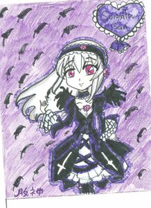 Rating: Safe Score: 0 Tags: 1girl bird black_feathers black_wings dress feathers flower frills hairband image lolita_hairband long_hair long_sleeves looking_at_viewer pink_eyes rose smile solo suigintou traditional_media wings User: admin