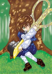 Rating: Safe Score: 0 Tags: 1girl blue_dress brown_hair dress frills full_body grass green_eyes heterochromia image long_sleeves outdoors pantyhose red_eyes short_hair sitting solo souseiseki tree white_legwear User: admin