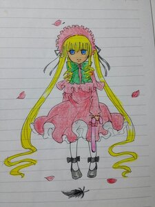 Rating: Safe Score: 0 Tags: 1girl blonde_hair blue_eyes bonnet bow bowtie dress flower green_bow image long_hair long_sleeves looking_at_viewer marker_(medium) pantyhose petals photo red_dress rose_petals shinku shoes solo standing traditional_media twintails very_long_hair watercolor_(medium) User: admin