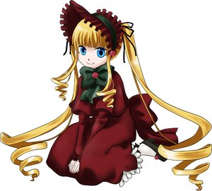 Rating: Safe Score: 0 Tags: 1girl blonde_hair blue_eyes bonnet bow bowtie dress drill_hair full_body green_bow image long_hair long_sleeves looking_at_viewer red_dress rose shinku shoes simple_background sitting solo twin_drills twintails v_arms very_long_hair wariza white_background User: admin