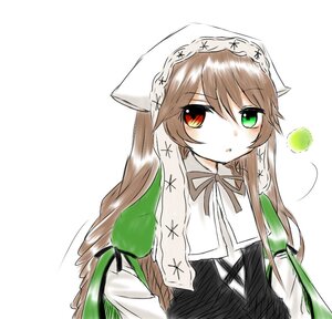Rating: Safe Score: 0 Tags: 1girl anger_vein auto_tagged bangs black_ribbon brown_hair dress eyebrows_visible_through_hair green_eyes head_scarf heterochromia image long_hair long_sleeves red_eyes ribbon simple_background solo suiseiseki very_long_hair white_background User: admin