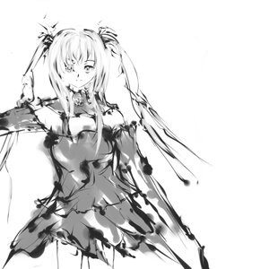 Rating: Safe Score: 0 Tags: 1girl auto_tagged dress gloves greyscale image kirakishou long_hair looking_at_viewer monochrome simple_background smile solo white_background User: admin