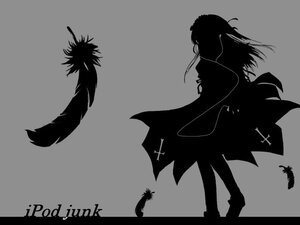 Rating: Safe Score: 0 Tags: 1girl bird cross crow feathers full_body greyscale image long_hair monochrome silhouette simple_background solo suigintou wings User: admin