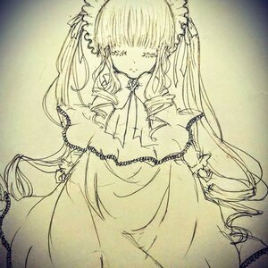 Rating: Safe Score: 0 Tags: 1girl blush bonnet closed_eyes dress drill_hair frills image long_hair long_sleeves monochrome shinku solo twin_drills twintails very_long_hair User: admin