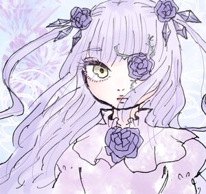 Rating: Safe Score: 0 Tags: 1girl bangs barasuishou blue_flower blue_rose blush dress eyebrows_visible_through_hair flower hair_flower hair_ornament image long_hair looking_at_viewer purple_flower purple_rose ribbon rose silver_hair solo User: admin