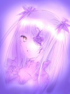 Rating: Safe Score: 0 Tags: 1girl barasuishou flower hair_flower hair_ornament image looking_at_viewer monochrome pink_theme purple_background purple_theme rose solo User: admin