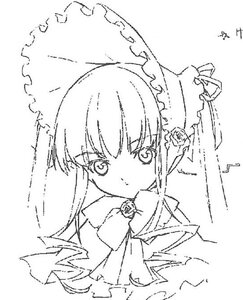 Rating: Safe Score: 0 Tags: 1girl bonnet eyebrows_visible_through_hair flower frills greyscale image long_hair looking_at_viewer monochrome rose shinku simple_background solo white_background User: admin