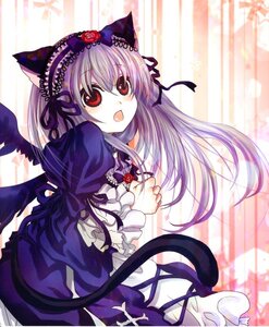 Rating: Safe Score: 0 Tags: 1girl animal_ears black_wings blush cat_ears cat_tail dress flower frills hairband image lolita_fashion long_hair long_sleeves open_mouth red_eyes ribbon rose silver_hair solo suigintou tail wings User: admin