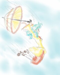 Rating: Safe Score: 0 Tags: 1girl blue_hair dress frills from_side holding holding_umbrella image kanaria long_hair long_sleeves open_mouth parasol rain rubber_boots shoes smile solo transparent_umbrella umbrella yellow_dress User: admin