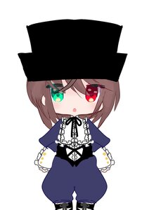 Rating: Safe Score: 0 Tags: 1girl :o animal_hat bangs black_headwear blush brown_hair capelet chibi diagonal_stripes dress eyebrows_visible_through_hair frills full_body green_eyes hair_between_eyes hariruri hat heterochromia image long_sleeves looking_at_viewer parted_lips red_eyes sleeves_past_fingers sleeves_past_wrists solo souseiseki standing striped vertical_stripes white_background User: admin