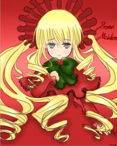 Rating: Safe Score: 0 Tags: 1girl blonde_hair blue_eyes blush bow bowtie dress drill_hair green_bow image long_hair long_sleeves looking_at_viewer red_dress shinku simple_background sitting solo twintails very_long_hair User: admin