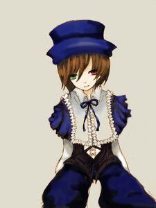 Rating: Safe Score: 0 Tags: 1girl beige_background brown_hair dress frills green_eyes grey_background hat heterochromia image long_sleeves looking_at_viewer red_eyes short_hair simple_background sitting solo souseiseki top_hat User: admin