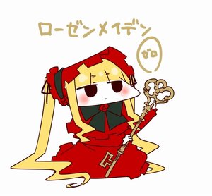 Rating: Safe Score: 0 Tags: 1girl bangs blonde_hair bonnet bow chibi dress image long_hair long_sleeves red_dress shinku simple_background solo twintails User: admin