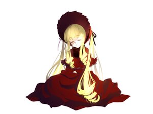 Rating: Safe Score: 0 Tags: 1girl blonde_hair bonnet closed_eyes dress hat image long_hair long_sleeves red_dress shinku simple_background sitting solo twintails very_long_hair white_background User: admin