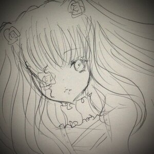 Rating: Safe Score: 0 Tags: 1girl bangs closed_mouth eyebrows_visible_through_hair flower greyscale hair_flower hair_ornament image kirakishou long_hair looking_at_viewer monochrome simple_background sketch solo traditional_media User: admin