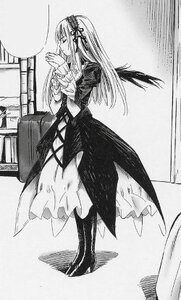 Rating: Safe Score: 0 Tags: 1girl boots dress frills full_body greyscale hairband image long_hair long_sleeves monochrome profile solo standing suigintou table wings User: admin