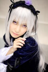 Rating: Safe Score: 0 Tags: 1girl black_ribbon blurry closed_mouth depth_of_field flower frills gothic_lolita hairband lips lolita_fashion lolita_hairband long_hair long_sleeves looking_at_viewer purple_eyes ribbon rose silver_hair smile solo suigintou User: admin