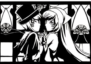 Rating: Safe Score: 0 Tags: 2girls greyscale hat image long_hair looking_at_viewer monochrome multiple_girls pair short_hair souseiseki suiseiseki yuri User: admin