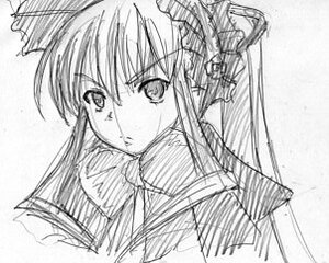 Rating: Safe Score: 0 Tags: 1girl greyscale image long_hair looking_at_viewer monochrome shinku simple_background sketch solo upper_body white_background User: admin