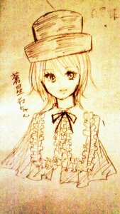 Rating: Safe Score: 0 Tags: 1girl bangs closed_mouth eyebrows_visible_through_hair frills hat image long_sleeves looking_at_viewer monochrome ribbon short_hair smile solo souseiseki traditional_media upper_body User: admin