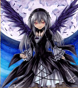 Rating: Safe Score: 0 Tags: 1girl bird black_feathers black_wings commentary_request cross dress feathered_wings feathers flower frills full_moon gothic_lolita hairband image iroha_(nullpo) lolita_fashion long_hair long_sleeves looking_at_viewer marker_(medium) moon pink_eyes puffy_sleeves red_eyes rose rozen_maiden seagull shikishi silver_hair sky solo star_(sky) starry_sky suigintou traditional_media wings User: admin