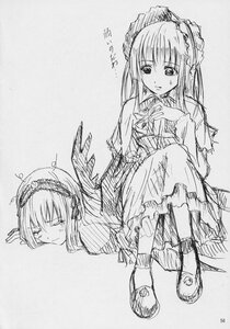 Rating: Safe Score: 0 Tags: 2girls blush dress frills full_body greyscale hairband image long_hair long_sleeves looking_at_viewer monochrome multiple_girls pair shinku simple_background sitting suigintou wings User: admin