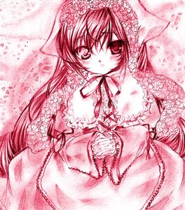 Rating: Safe Score: 0 Tags: 1girl auto_tagged blush dress flower frills image long_hair long_sleeves looking_at_viewer monochrome pink_theme red_theme ribbon solo suiseiseki very_long_hair User: admin