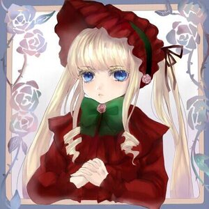 Rating: Safe Score: 0 Tags: 1girl auto_tagged blonde_hair blue_eyes bonnet bow bowtie dress flower green_bow hat image long_hair long_sleeves looking_at_viewer photo rose shinku sidelocks solo twintails upper_body User: admin