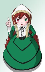 Rating: Safe Score: 0 Tags: 1girl :o blush brown_hair dress from_above full_body green_dress green_eyes heterochromia image index_finger_raised long_sleeves looking_at_viewer open_mouth red_eyes simple_background solo suiseiseki User: admin