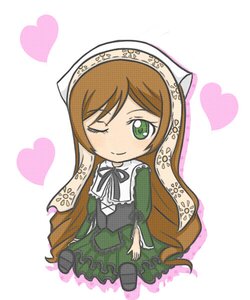 Rating: Safe Score: 0 Tags: 1girl auto_tagged brown_hair chibi dress green_dress green_eyes heart image long_hair long_sleeves one_eye_closed pantyhose ribbon sitting smile solo striped suiseiseki very_long_hair User: admin