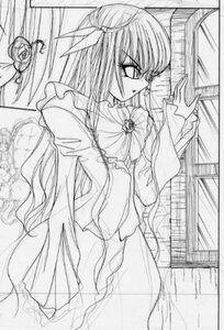 Rating: Safe Score: 0 Tags: 1girl barasuishou brooch dress frills glasses greyscale image long_hair long_sleeves monochrome rose solo standing very_long_hair wide_sleeves User: admin