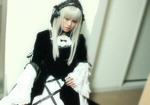 Rating: Safe Score: 0 Tags: 1girl 3d bangs blurry closed_mouth dress frills gothic_lolita hairband lolita_fashion long_hair long_sleeves looking_at_viewer photo silver_hair solo standing suigintou User: admin