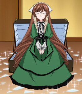 Rating: Safe Score: 0 Tags: 1girl brown_hair closed_eyes dress green_dress head_scarf image long_hair long_sleeves solo sparkle suiseiseki v_arms very_long_hair User: admin