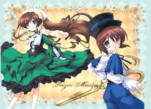 Rating: Safe Score: 0 Tags: 2girls brown_hair dress frills green_dress green_eyes hat heterochromia image long_hair long_sleeves looking_at_viewer multiple_girls pair red_eyes siblings sisters souseiseki suiseiseki twins very_long_hair watering_can User: admin