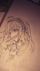 Rating: Safe Score: 0 Tags: 1girl flower hairband image long_hair monochrome solo suigintou traditional_media User: admin