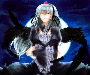 Rating: Safe Score: 0 Tags: 1girl black_dress black_wings doll_joints dress feathers hairband image long_hair night night_sky one_eye_closed red_eyes shooting_star silver_hair sky smile solo space star_(sky) starry_sky suigintou wings User: admin