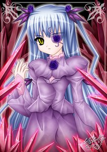 Rating: Safe Score: 0 Tags: 1girl barasuishou dress flower hair_ornament hair_ribbon image long_hair long_sleeves purple_dress ribbon silver_hair solo very_long_hair weapon yellow_eyes User: admin