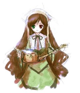 Rating: Safe Score: 0 Tags: 1girl brown_hair dress full_body green_dress green_eyes head_scarf heterochromia holding image long_hair long_sleeves looking_at_viewer red_eyes simple_background solo suiseiseki very_long_hair white_background User: admin
