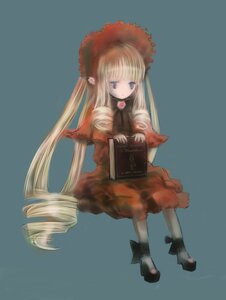 Rating: Safe Score: 0 Tags: 1girl bangs blonde_hair blue_eyes bonnet book capelet dress drill_hair expressionless flower full_body holding image long_hair long_sleeves red_dress rose shinku simple_background sitting solo standing very_long_hair User: admin
