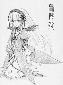 Rating: Safe Score: 0 Tags: 1girl closed_mouth detached_collar dress frilled_sleeves frills full_body greyscale hairband high_heels image lolita_hairband long_hair long_sleeves looking_at_viewer monochrome ribbon solo standing suigintou very_long_hair wings User: admin